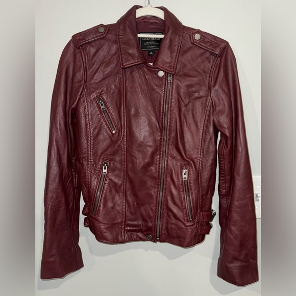 Lucky Brand Burgundy 100% Lamb Leather Jacket - Picture 2 of 7